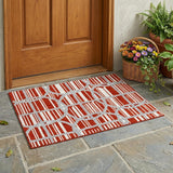 3' X 5' Red And Ivory Geometric Washable Indoor Outdoor Area Rug