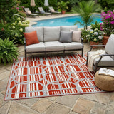 5' X 8' Red And Ivory Geometric Washable Indoor Outdoor Area Rug