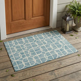 3' X 5' Teal Blue And Blue Geometric Washable Indoor Outdoor Area Rug