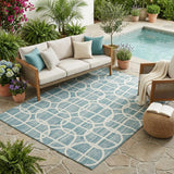 5' X 8' Teal Blue And Blue Geometric Washable Indoor Outdoor Area Rug