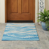 3' X 5' Sky Blue And Blue Abstract Washable Indoor Outdoor Area Rug