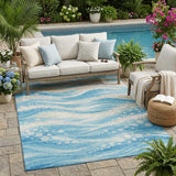 5' X 8' Sky Blue And Blue Abstract Washable Indoor Outdoor Area Rug