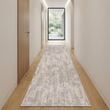 10' Gray And Ivory Abstract Runner Rug