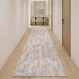 15' Gray And Ivory Abstract Runner Rug