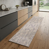 9' Gray And Ivory Abstract Runner Rug