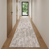 12' Gray Beige Cream Light Gray And Taupe Abstract Runner Rug