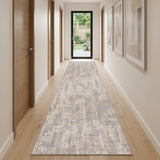 13' Gray Beige Cream Light Gray And Taupe Abstract Runner Rug