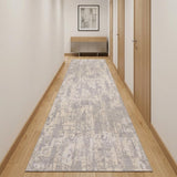14' Gray And Ivory Abstract Runner Rug