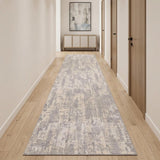 18' Gray Beige Cream And Taupe Abstract Runner Rug