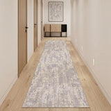 20' Gray Beige Cream Light Gray And Taupe Abstract Distressed Runner Rug