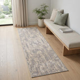 7' Beige Cream Gray And Taupe Abstract Distressed Runner Rug