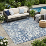 5' X 8' Blue And Silver Abstract Washable Indoor Outdoor Area Rug