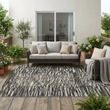5' X 8' Black And Gray Abstract Washable Indoor Outdoor Area Rug