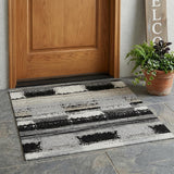 3' X 5' Black And Pewter Geometric Washable Indoor Outdoor Area Rug