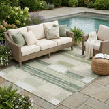 5' X 8' Green And Ivory Geometric Washable Indoor Outdoor Area Rug