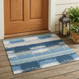 3' X 5' Denim Blue And Blue Geometric Washable Indoor Outdoor Area Rug