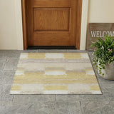 3' X 5' Wheat And Gold Geometric Washable Indoor Outdoor Area Rug