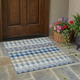 3' X 5' Blue And Gray Striped Washable Indoor Outdoor Area Rug