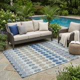 5' X 8' Blue And Gray Striped Washable Indoor Outdoor Area Rug