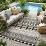 5' X 8' Black And Pewter Striped Washable Indoor Outdoor Area Rug