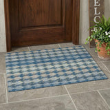 3' X 5' Denim Blue And Blue Striped Washable Indoor Outdoor Area Rug