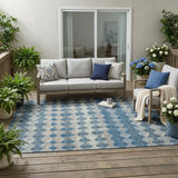 5' X 8' Denim Blue And Blue Striped Washable Indoor Outdoor Area Rug
