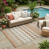 5' X 8' Orange And Taupe Striped Washable Indoor Outdoor Area Rug