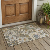 3' X 5' Beige And Brown Floral Washable Indoor Outdoor Area Rug