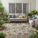 5' X 8' Beige And Brown Floral Washable Indoor Outdoor Area Rug