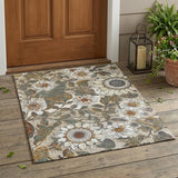 3' X 5' Ivory And Gray Floral Washable Indoor Outdoor Area Rug