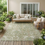 5' X 8' Green And Khaki Floral Washable Indoor Outdoor Area Rug