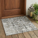 3' X 5' Gray And Pewter Floral Washable Indoor Outdoor Area Rug