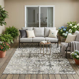 5' X 8' Gray And Pewter Floral Washable Indoor Outdoor Area Rug