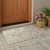 3' X 5' Ivory And Khaki Floral Washable Indoor Outdoor Area Rug