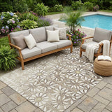 5' X 8' Ivory And Khaki Floral Washable Indoor Outdoor Area Rug
