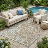 5' X 8' Khaki And Brown Floral Washable Indoor Outdoor Area Rug