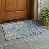 3' X 5' Blue And Gray Floral Washable Indoor Outdoor Area Rug