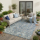 5' X 8' Blue And Gray Floral Washable Indoor Outdoor Area Rug