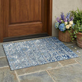 3' X 5' Sky Blue And Blue Floral Washable Indoor Outdoor Area Rug