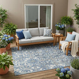 5' X 8' Sky Blue And Blue Floral Washable Indoor Outdoor Area Rug