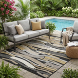 5' X 8' Black And Graphite Striped Washable Indoor Outdoor Area Rug