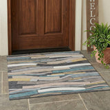3' X 5' Gray And Pewter Striped Washable Indoor Outdoor Area Rug
