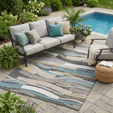 5' X 8' Gray And Pewter Striped Washable Indoor Outdoor Area Rug