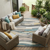 8' X 10' Gray And Pewter Striped Washable Indoor Outdoor Area Rug