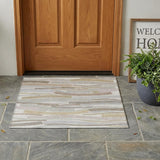 3' X 5' Ivory And Silver Striped Washable Indoor Outdoor Area Rug