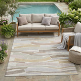 5' X 8' Ivory And Silver Striped Washable Indoor Outdoor Area Rug