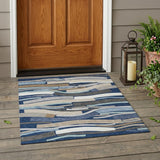 3' X 5' Navy Blue And Blue Striped Washable Indoor Outdoor Area Rug