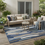 5' X 8' Navy Blue And Blue Striped Washable Indoor Outdoor Area Rug