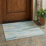 3' X 5' Teal Blue And Silver Striped Washable Indoor Outdoor Area Rug