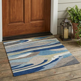 3' X 5' Blue And Beige Abstract Washable Indoor Outdoor Area Rug